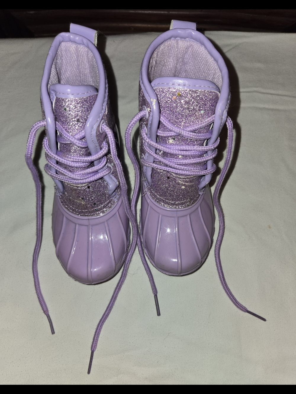 Chosen Steps Kids Purple Glitter Lace-Up Rain Boots SZ 6